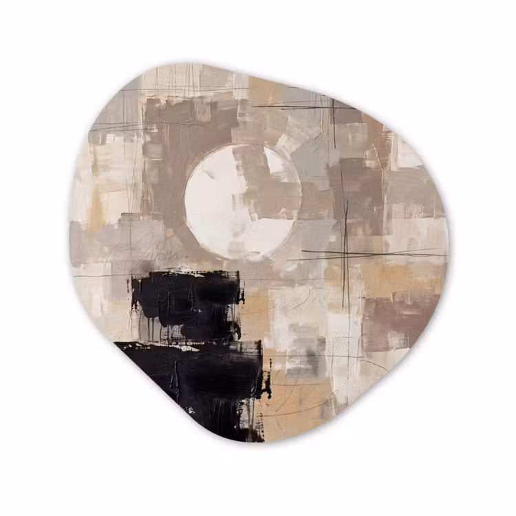 Organisch schilderij - Forex - Abstract - Cirkel - Modern - Beige - Zwart - Minimalistisch — 1