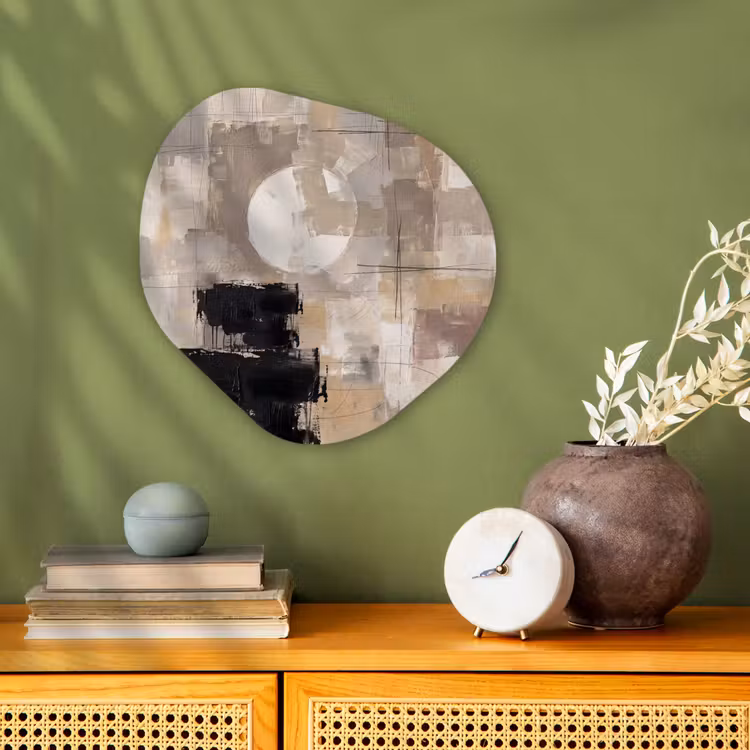 Organisch schilderij - Forex - Abstract - Cirkel - Modern - Beige - Zwart - Minimalistisch — 2