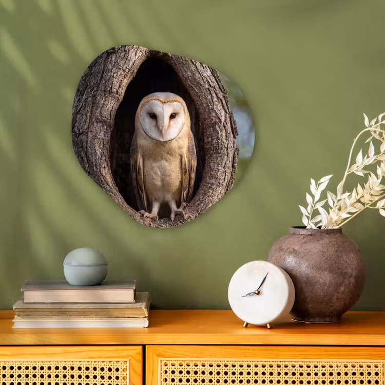 Organisch schilderij - Forex - Kerkuil - Boom - Natuur - Bruin — 2