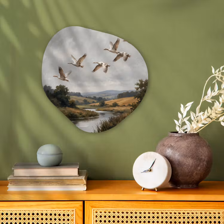 Organisch schilderij - Forex - Eenden - Rivier - Landschap - Vlucht - Nostalgisch — 2