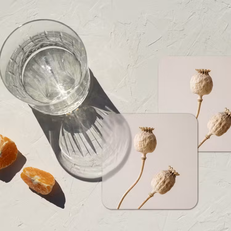 Onderzetter - Papaverbollen - Droogbloemen - Minimalistisch - Beige - Rustig — 3