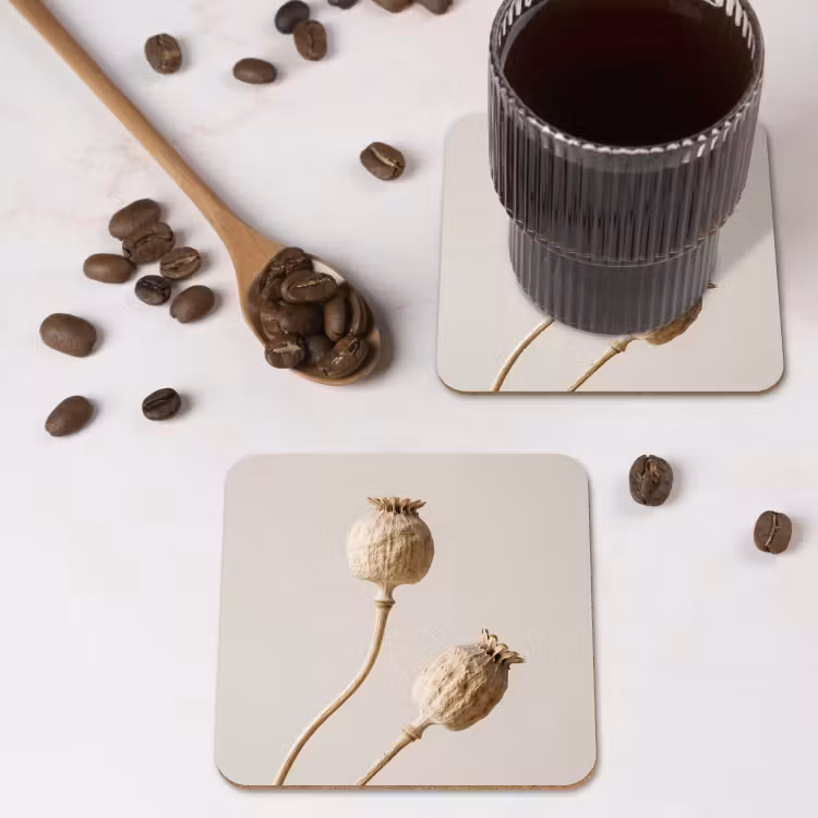 Onderzetter - Papaverbollen - Droogbloemen - Minimalistisch - Beige - Rustig — 4