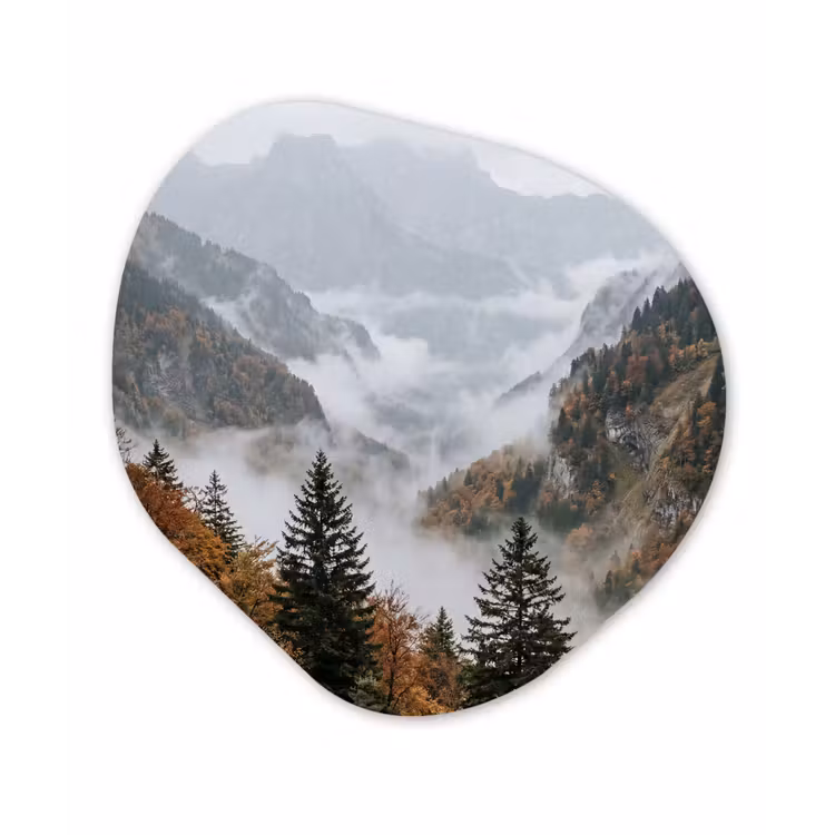 Organisch schilderij - Forex - Bergen - Vallei - Mist - Herfst - Natuur — 1