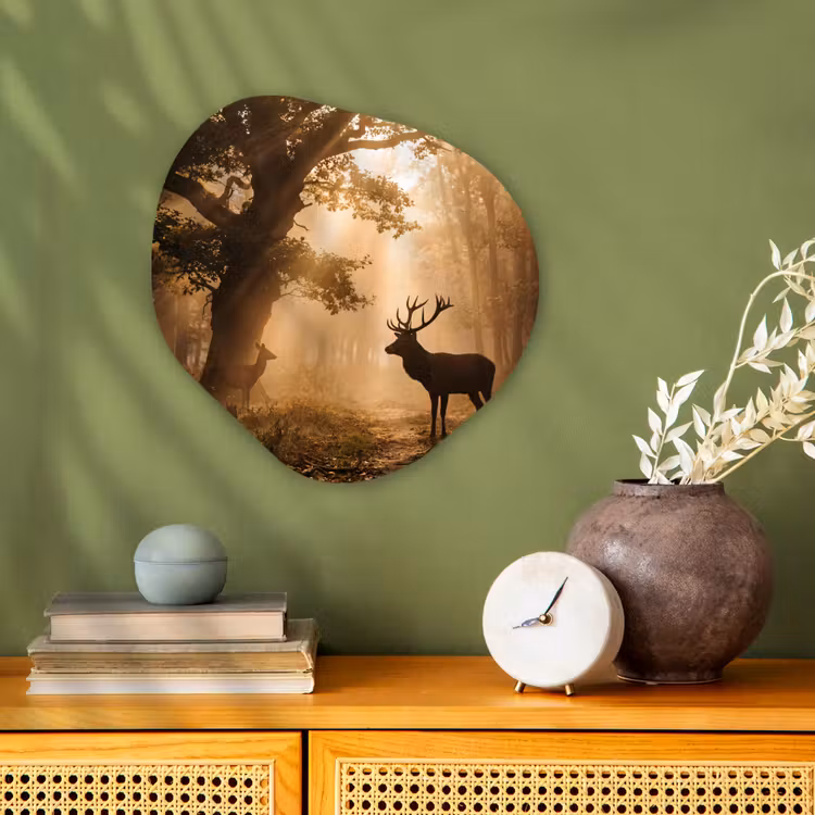 Organisch schilderij - Forex - Hert - Bos - Mistig - Natuur - Goud — 2