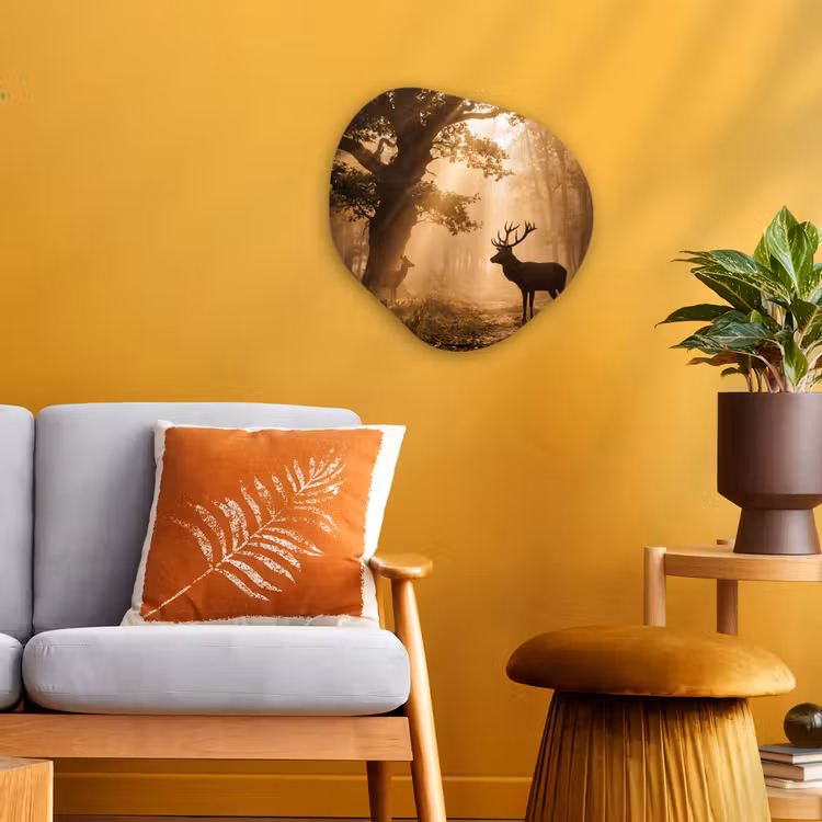 Organisch schilderij - Forex - Hert - Bos - Mistig - Natuur - Goud — 3