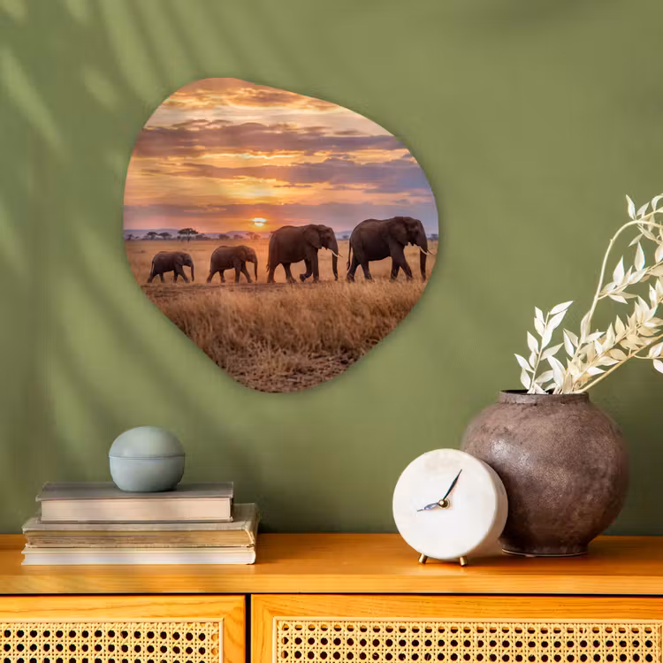 Organisch schilderij - Forex - Olifanten - Savanne - Zonsondergang - Afrika - Warm — 2