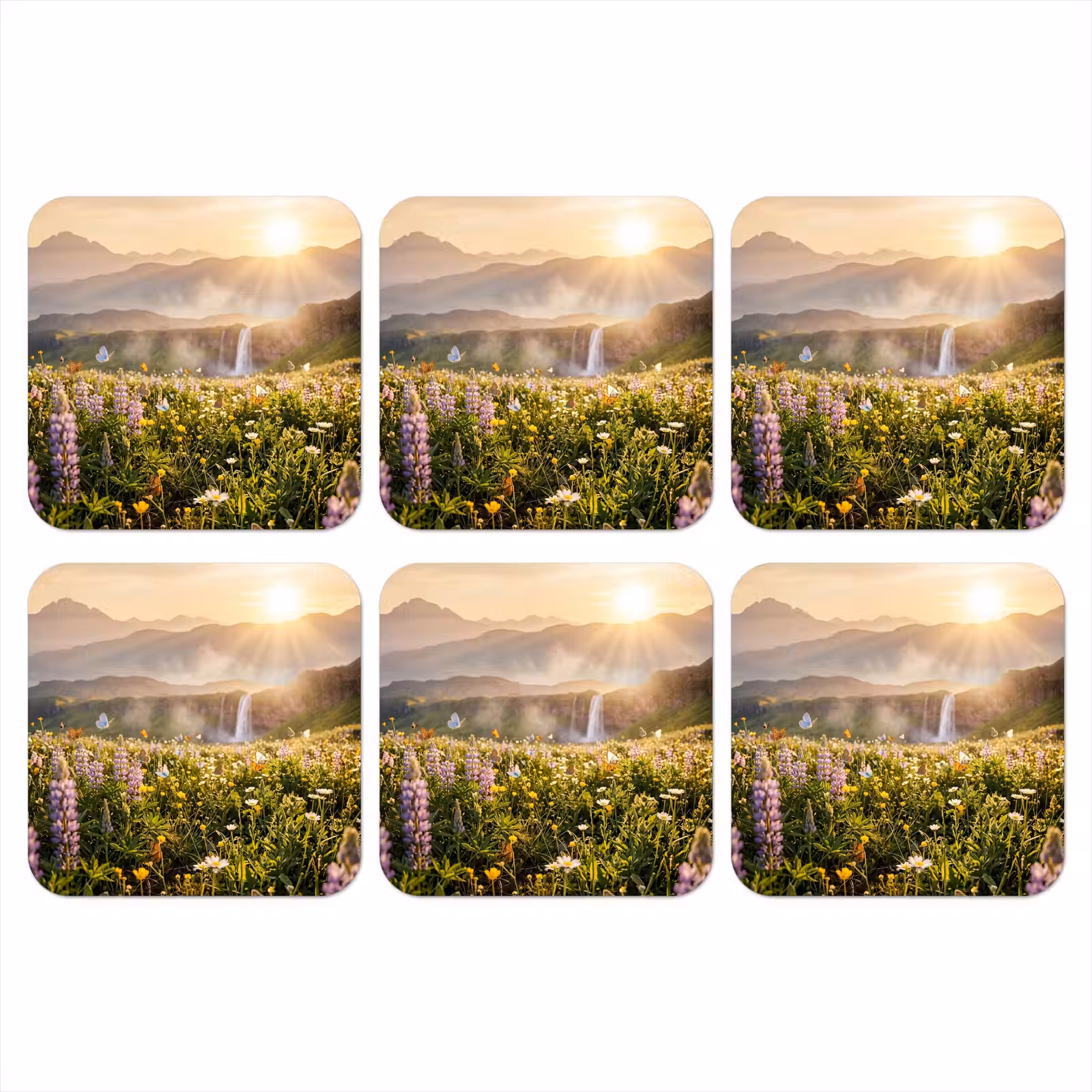 Onderzetter - Vlinders - Waterval - Bloemenveld — 1