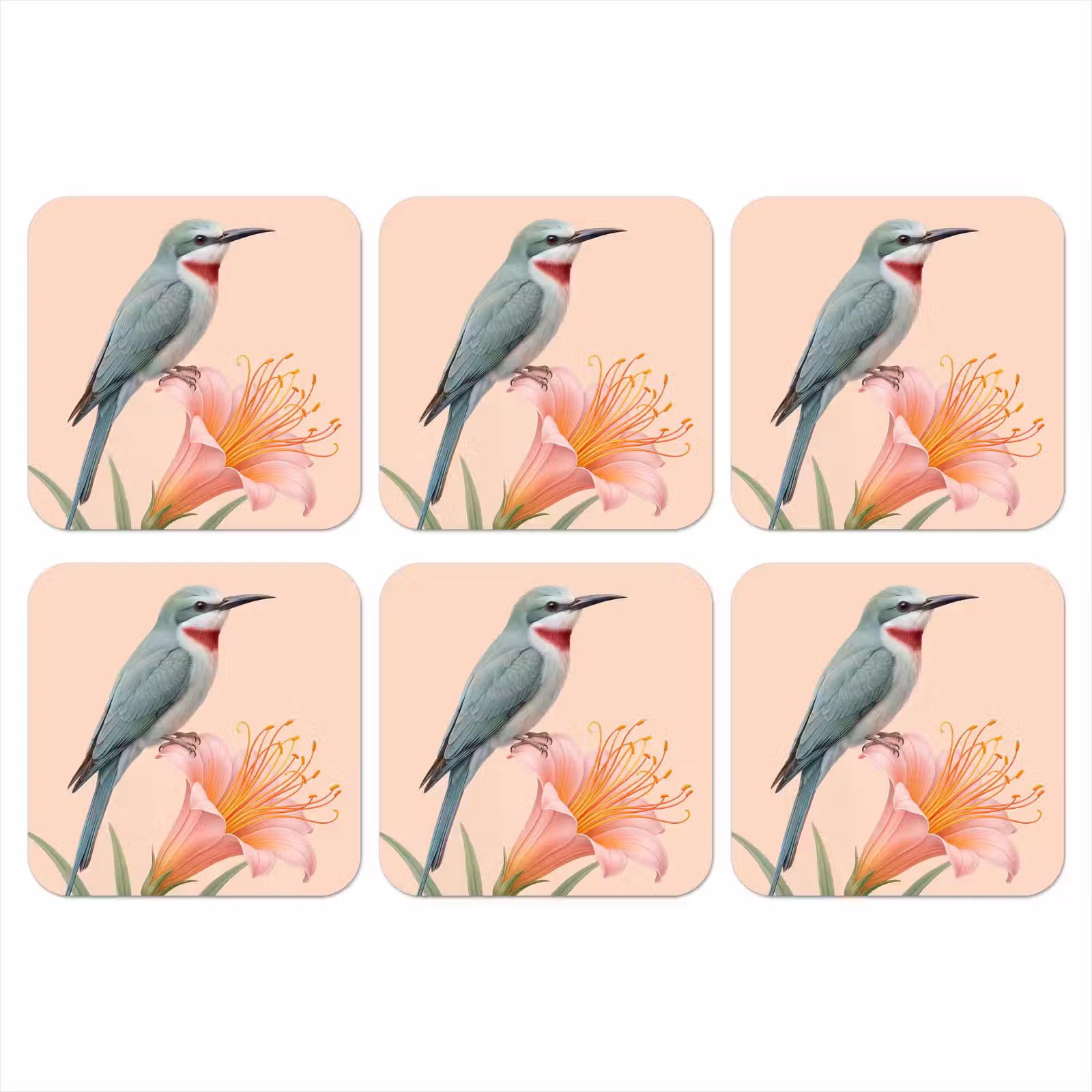 Onderzetter - Vogel - Bloem - Natuur - Roze — 1