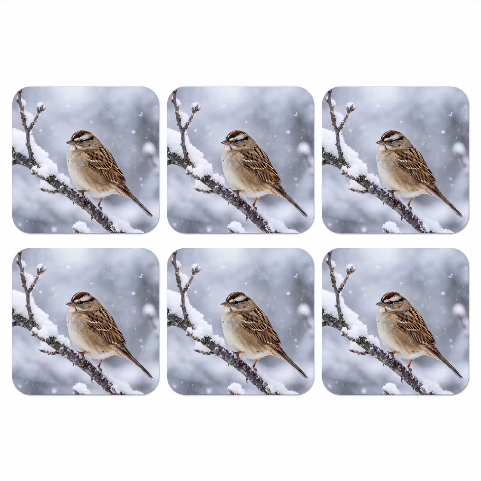 Onderzetter - Vogel - Tak - Sneeuw - Winter — 1