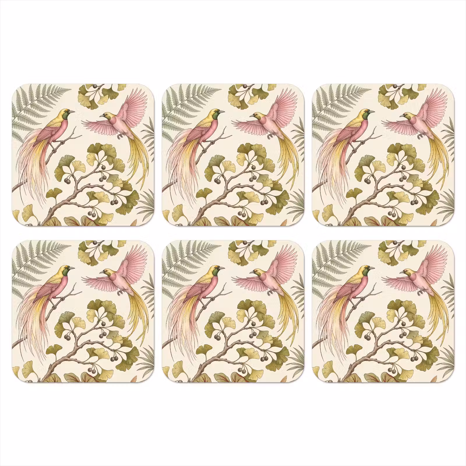Onderzetter - Vogels - Tropisch - Botanisch - Roze — 1