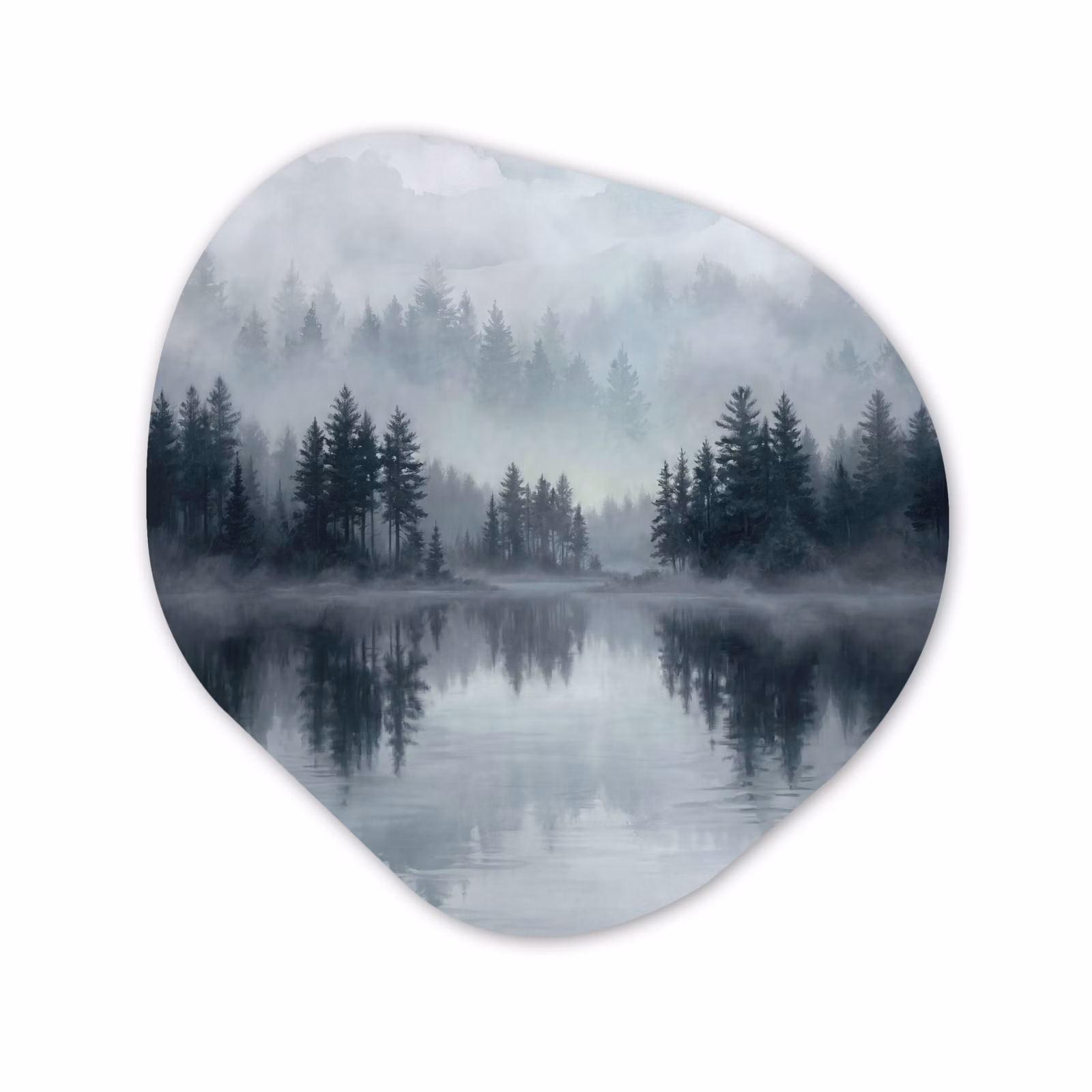 Organisch schilderij - Forex - Bos - Meer - Mist - Natuur - Grijs — 1