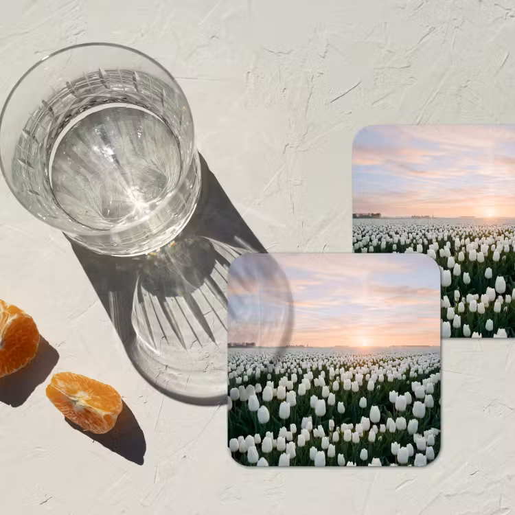 Onderzetter - Tulpen - Landschap - Wit — 3