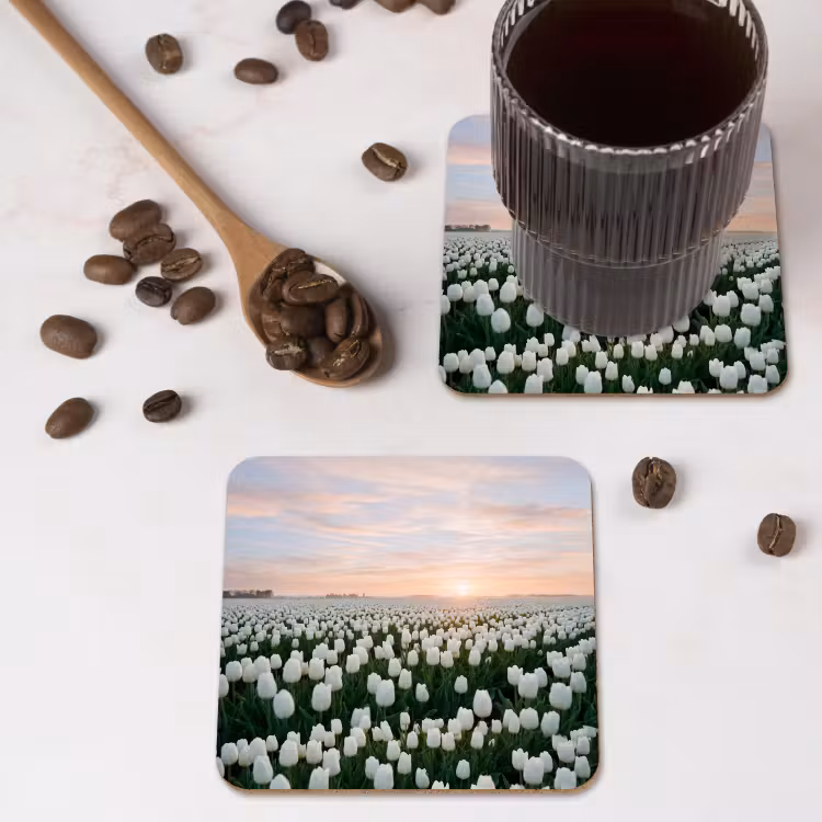 Onderzetter - Tulpen - Landschap - Wit — 4