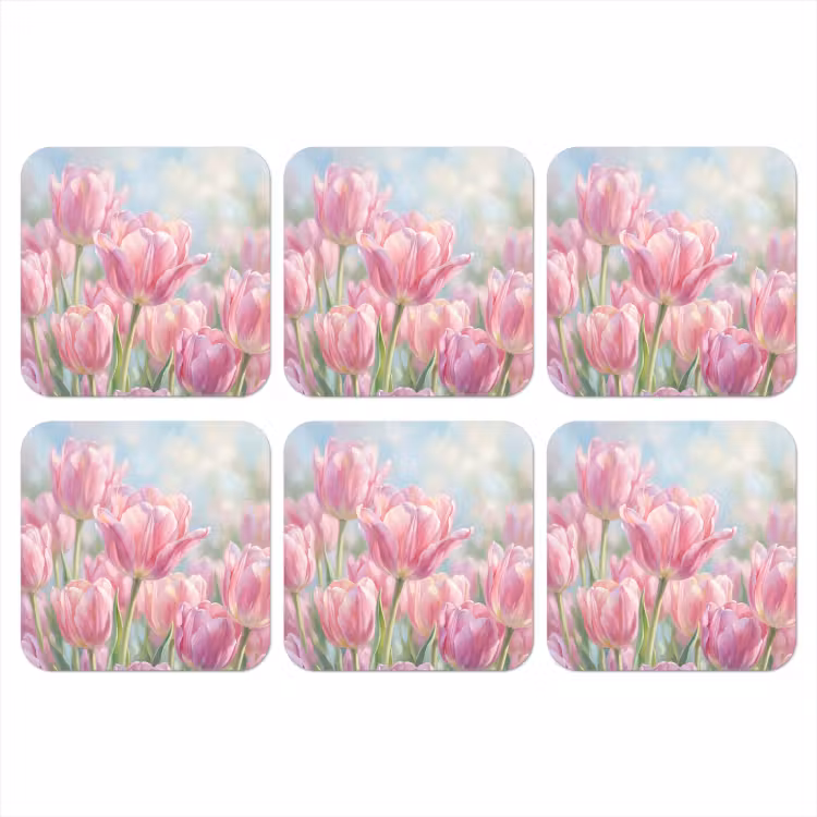 Onderzetter - Tulpen - Veld - Lente - Roze — 1