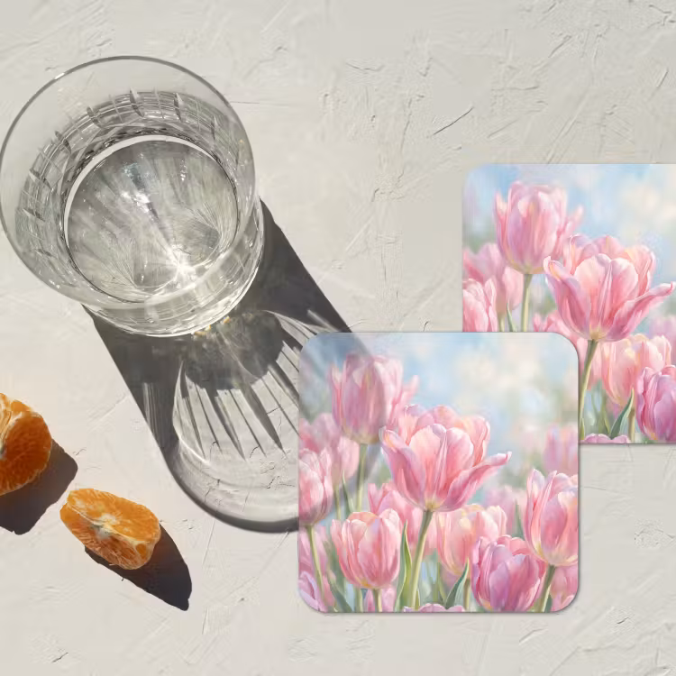 Onderzetter - Tulpen - Veld - Lente - Roze — 3