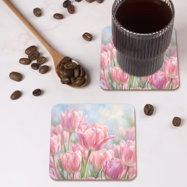 Onderzetter - Tulpen - Veld - Lente - Roze — 4