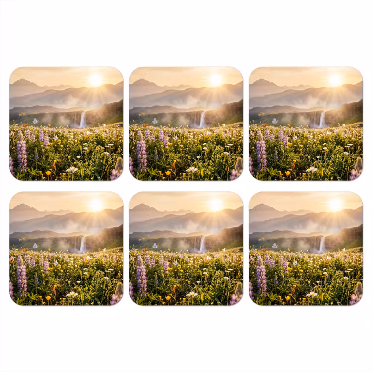Onderzetter - Vlinders - Waterval - Bloemenveld — 1