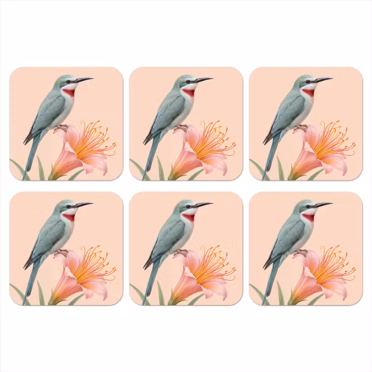 Onderzetter - Vogel - Bloem - Natuur - Roze — 1