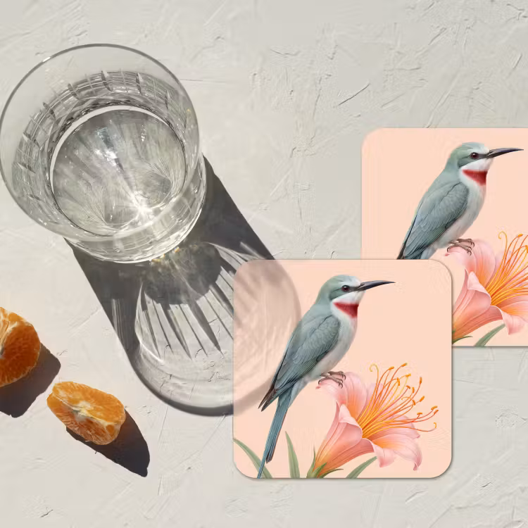 Onderzetter - Vogel - Bloem - Natuur - Roze — 3
