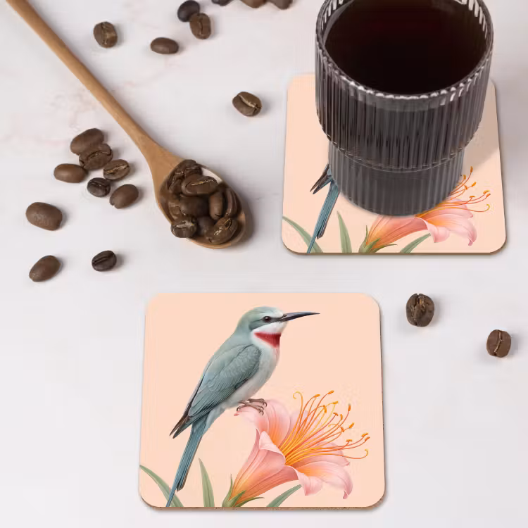 Onderzetter - Vogel - Bloem - Natuur - Roze — 4