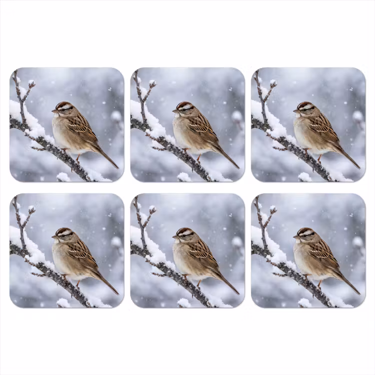 Onderzetter - Vogel - Tak - Sneeuw - Winter — 1