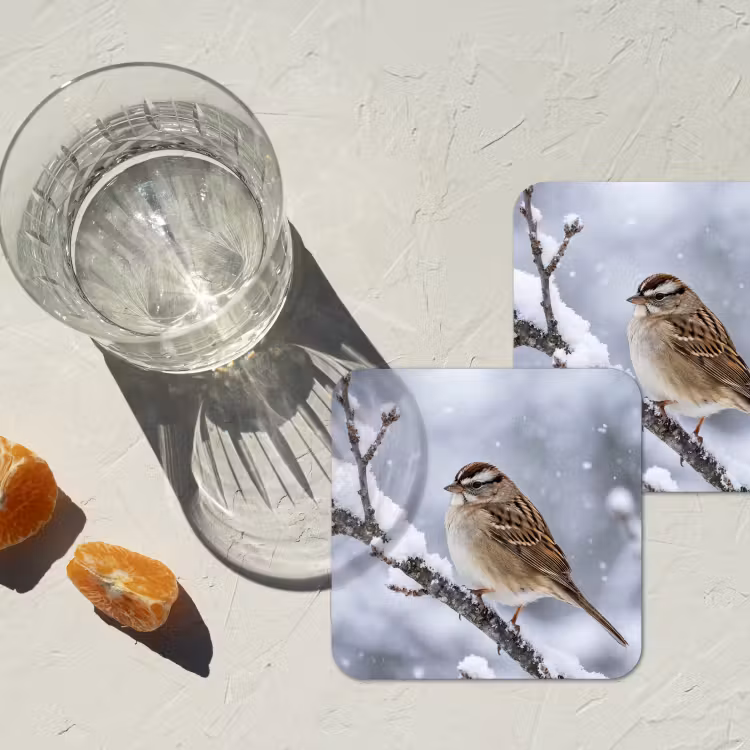Onderzetter - Vogel - Tak - Sneeuw - Winter — 3
