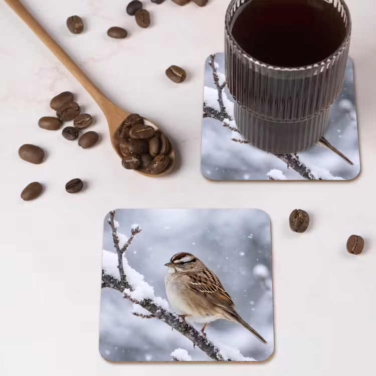 Onderzetter - Vogel - Tak - Sneeuw - Winter — 4