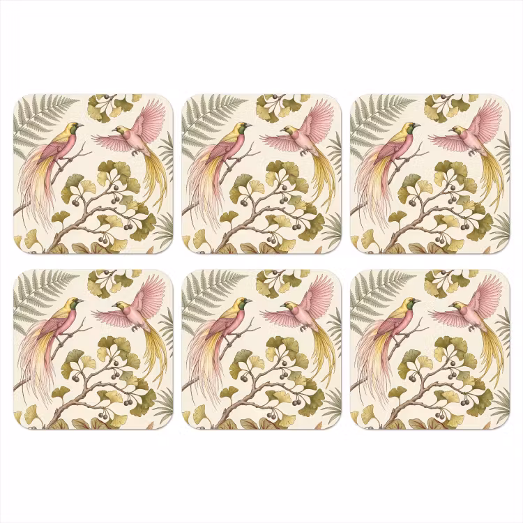 Onderzetter - Vogels - Tropisch - Botanisch - Roze — 1