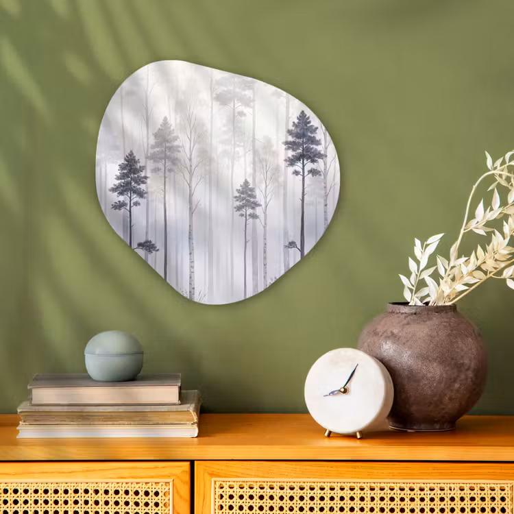 Organisch schilderij - Forex - Bos - Bomen - Mist - Natuur - Illustratie - Grijs — 2