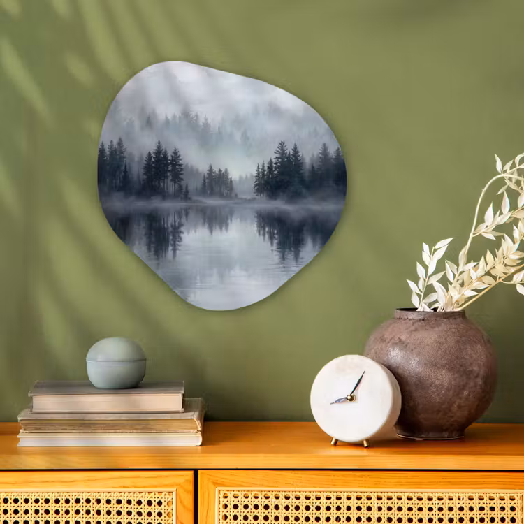 Organisch schilderij - Forex - Bos - Meer - Mist - Natuur - Grijs — 2