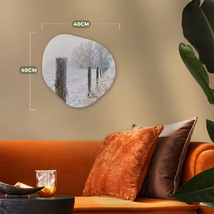 Organisch schilderij - Forex - Hek - Sneeuw - Mist - Platteland - Nostalgisch — 4
