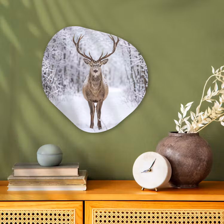 Organisch schilderij - Forex - Hert - Winter - Bos - Natuur - Wit — 2
