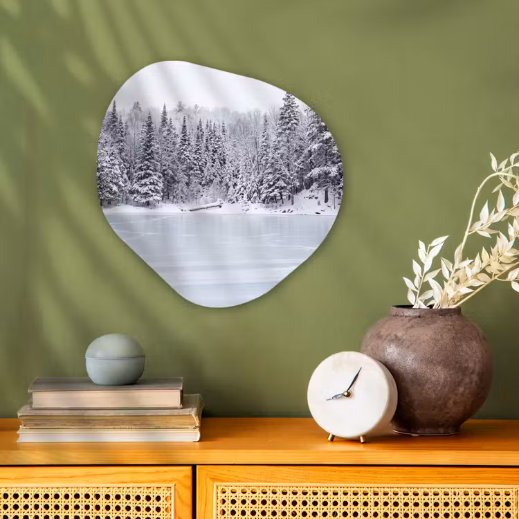 Organisch schilderij - Forex - Meer - Dennen - IJs - Winter - Rustgevend — 2