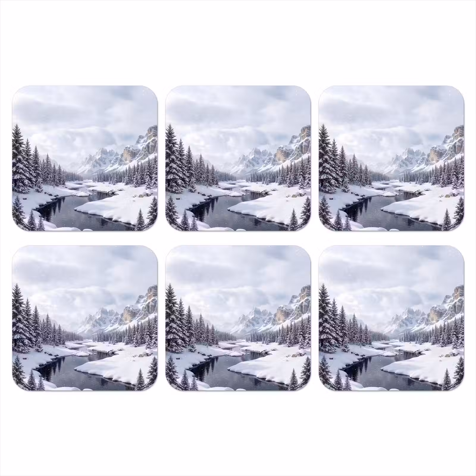 Onderzetter - Sneeuwlandschap - Bergen - Rivier - Winter — 1