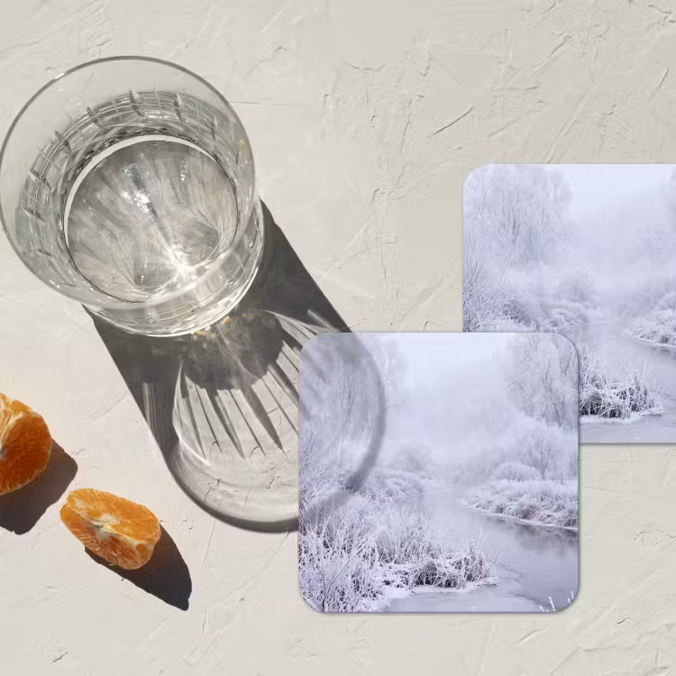 Onderzetter - Rivier - Sneeuw - Bos - Winter - Schilderachtig — 3