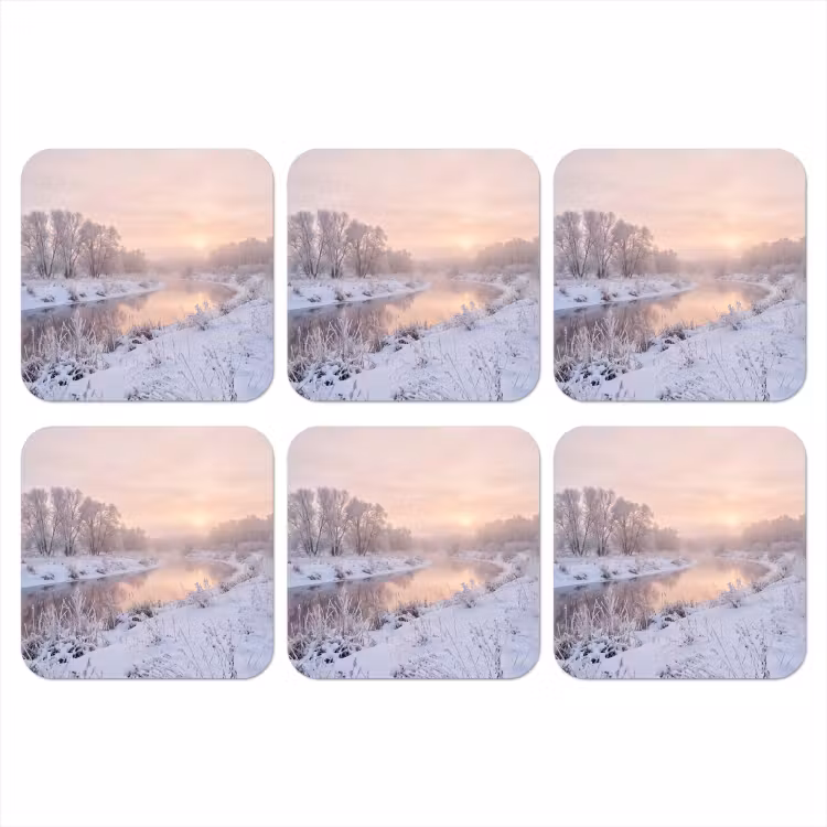 Onderzetter - Rivier - Winter - Landschap - Sneeuw - Zonsopgang — 1
