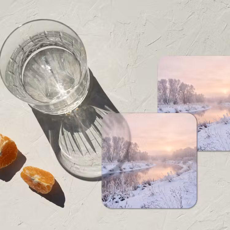 Onderzetter - Rivier - Winter - Landschap - Sneeuw - Zonsopgang — 3