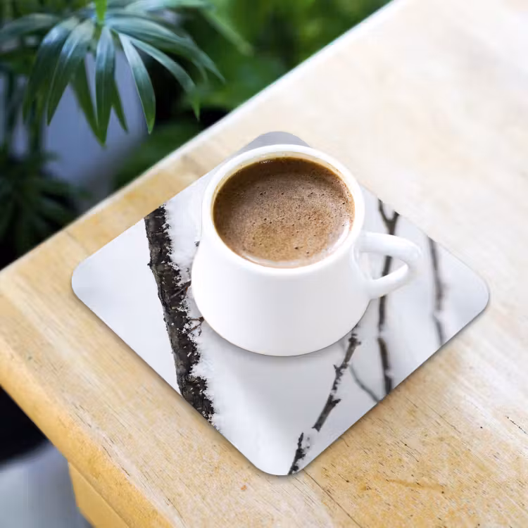 Onderzetter - Roodborstje - Tak - Sneeuw - Winter - Levendig — 2