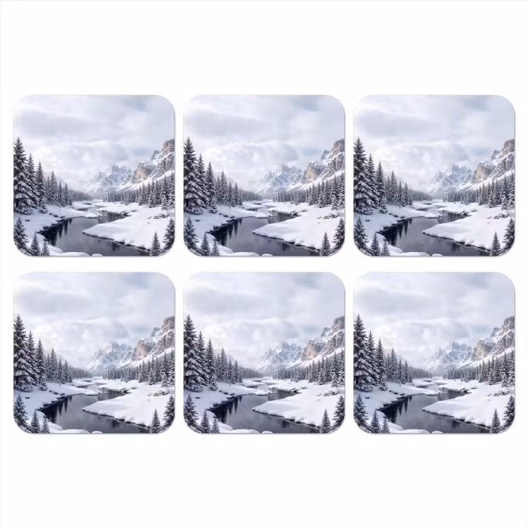 Onderzetter - Sneeuwlandschap - Bergen - Rivier - Winter — 1