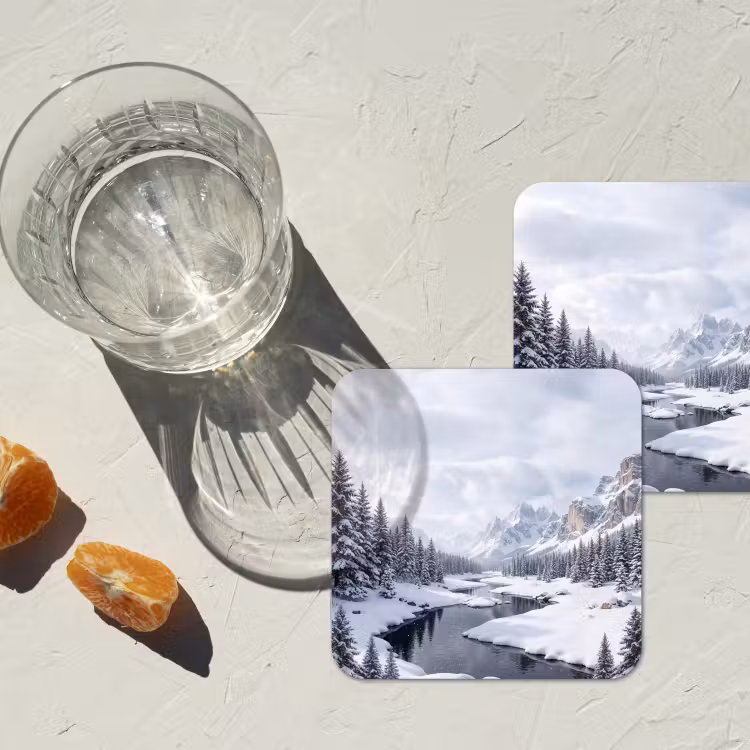 Onderzetter - Sneeuwlandschap - Bergen - Rivier - Winter — 3