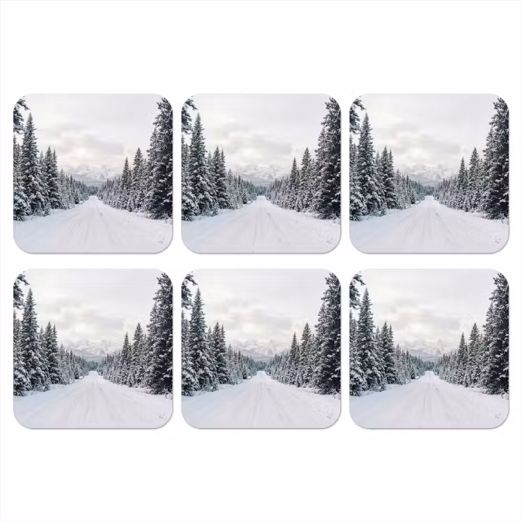 Onderzetter - Weg - Sneeuw - Naaldbos - Winter - Avontuurlijk — 1