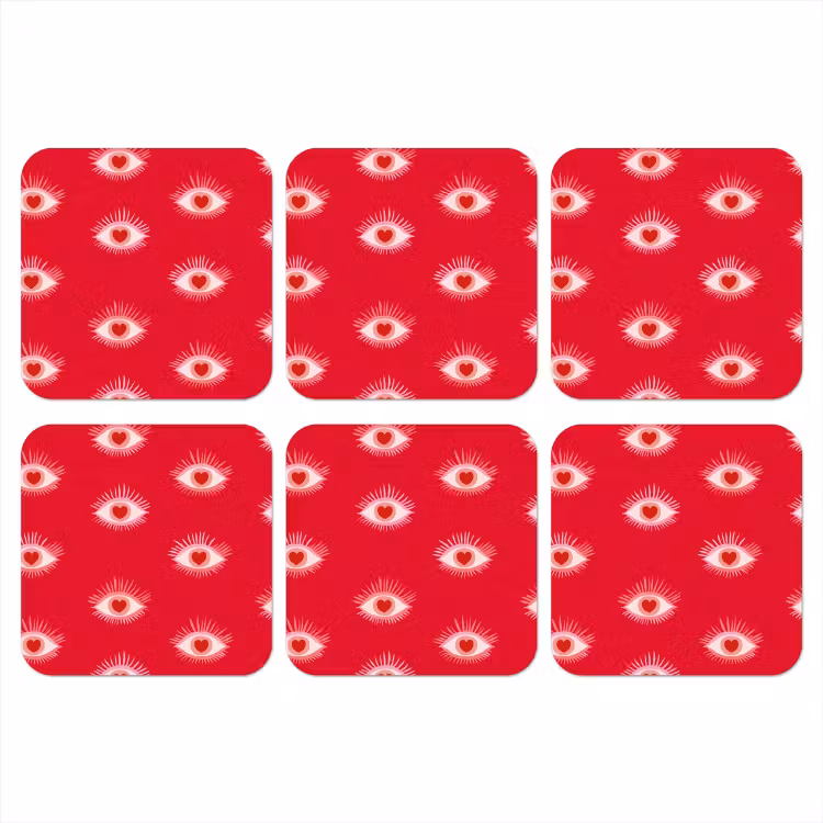 Onderzetter - Ogen - Hart - Abstract - Rood - Roze — 1