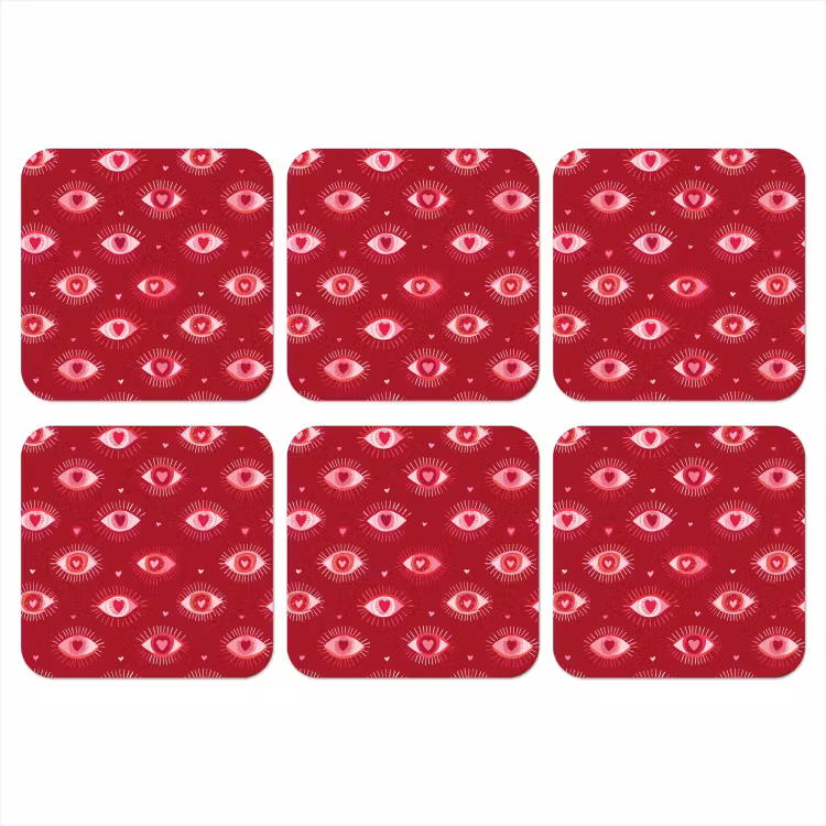 Onderzetter - Ogen - Patroon - Roze - Donkerrood — 1