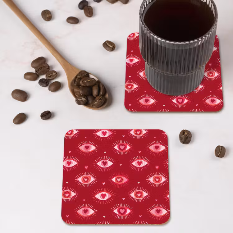 Onderzetter - Ogen - Patroon - Roze - Donkerrood — 4