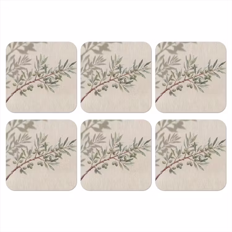 Onderzetter - Olijftak - Bladeren - Natuur - Groen - Beige — 1