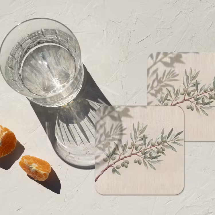 Onderzetter - Olijftak - Bladeren - Natuur - Groen - Beige — 3