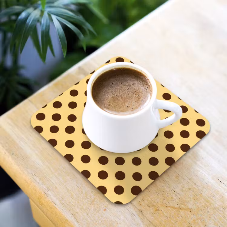 Onderzetter - Polka Dot - Stippen - Retro - Geel - Bruin — 2