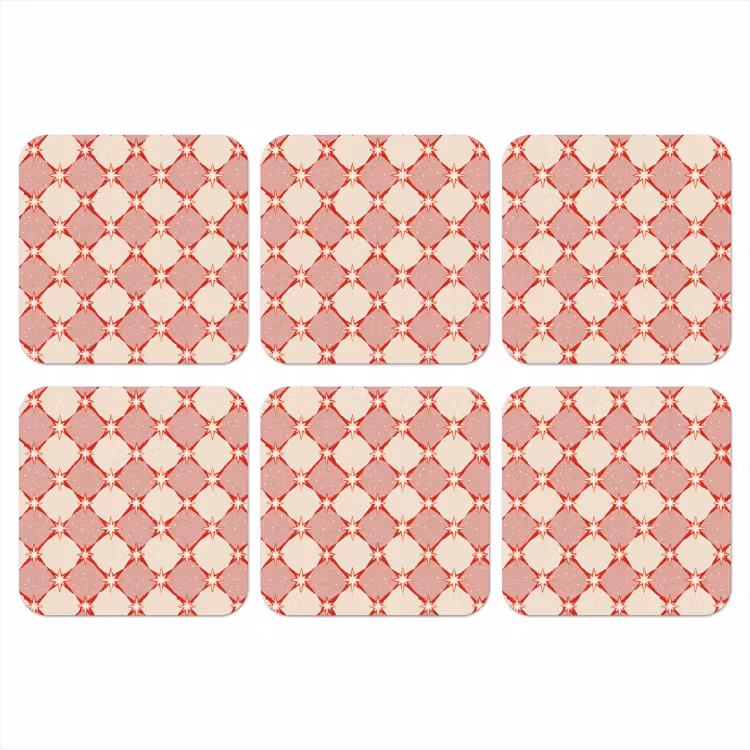 Onderzetter - Ruiten - Sterren - Vintage - Oudroze - Rood — 1