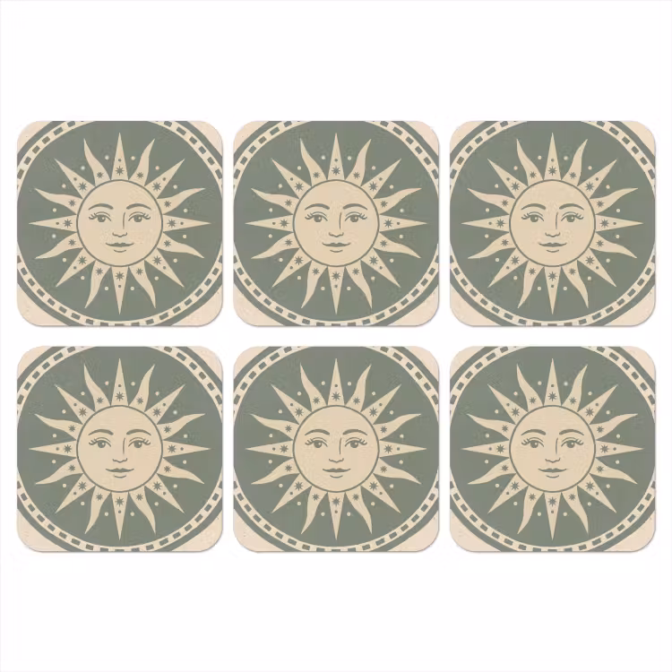 Onderzetter - Zon - Sterren - Astrologie - Vintage - Groen — 1