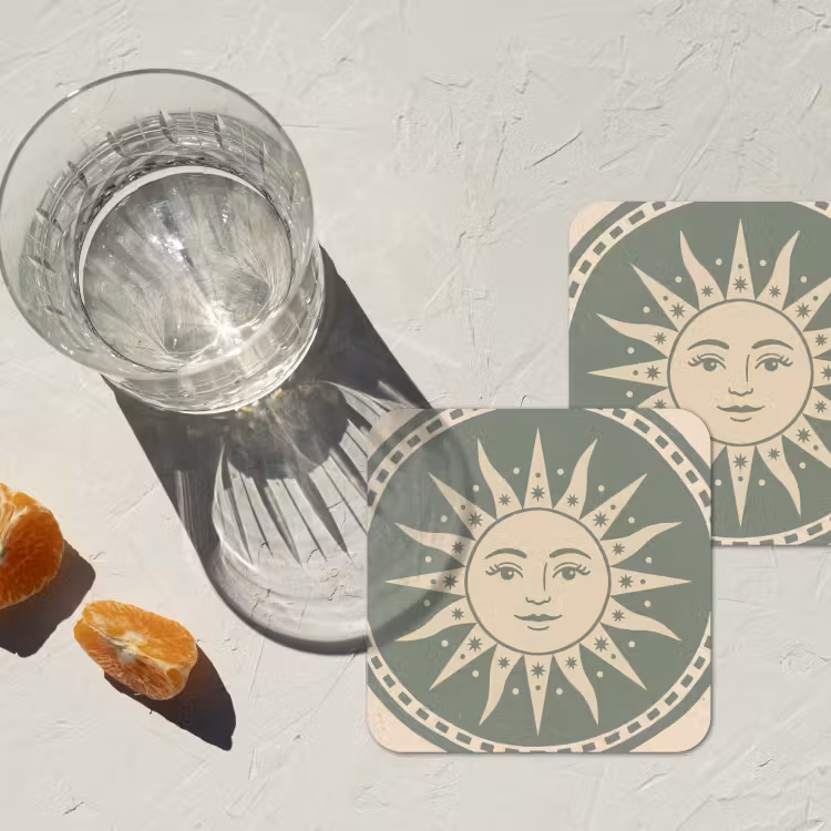 Onderzetter - Zon - Sterren - Astrologie - Vintage - Groen — 3